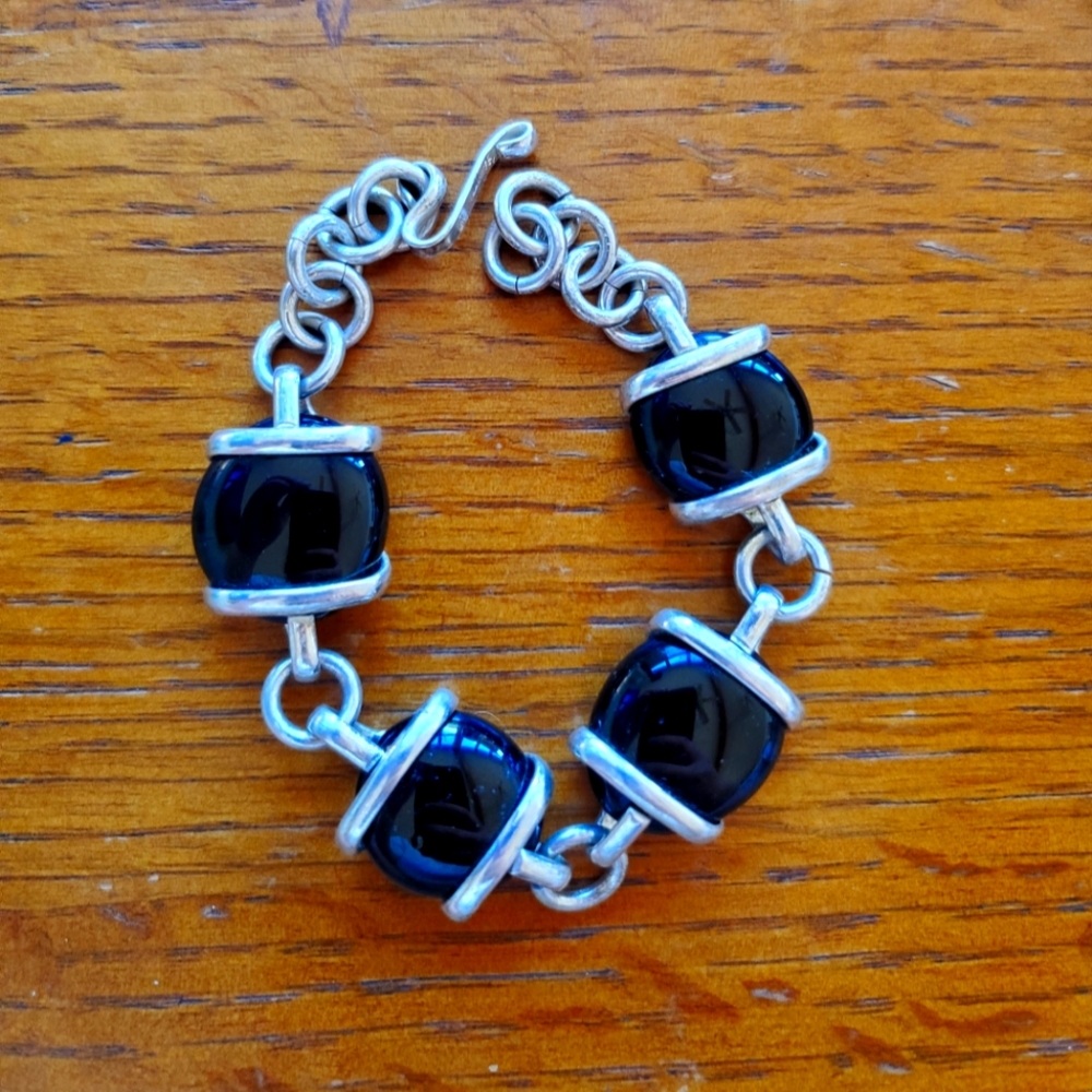 Vintage Mexico Sterling And Glass Bracelet